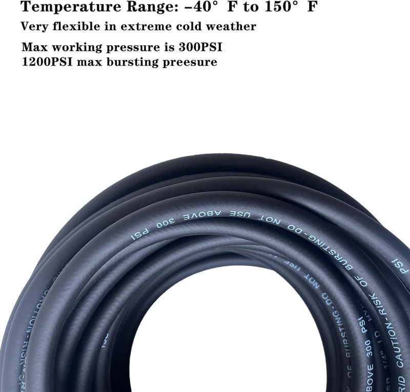 Furesn 3/8 in x 100 ft Heavy Duty Hybrid Air Hose - Kink Resistant with Brass Fittings - Image 2
