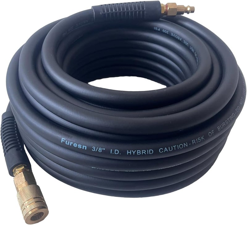 Furesn 3/8 in x 100 ft Heavy Duty Hybrid Air Hose - Kink Resistant with Brass Fittings - Image 1