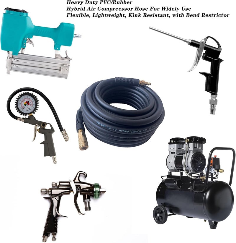 Furesn 3/8 in x 100 ft Heavy Duty Hybrid Air Hose - Kink Resistant with Brass Fittings - Image 5