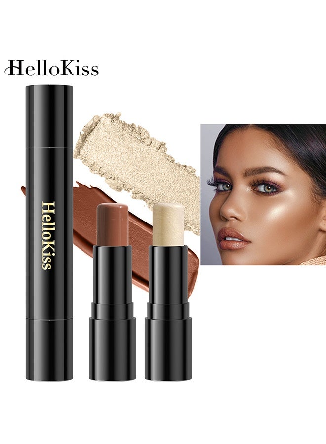 HelloKiss Double End Contouring Stick Highlighter&Shading 2 in 1 Makeup Shading Stick and Face Highlighter Stick Double End Contour Stick Cream Contour Stick Makeup Bronzer Stick Face Makeup Wonder Stick Face Brightens and Shades Pencil 03 - Image 1