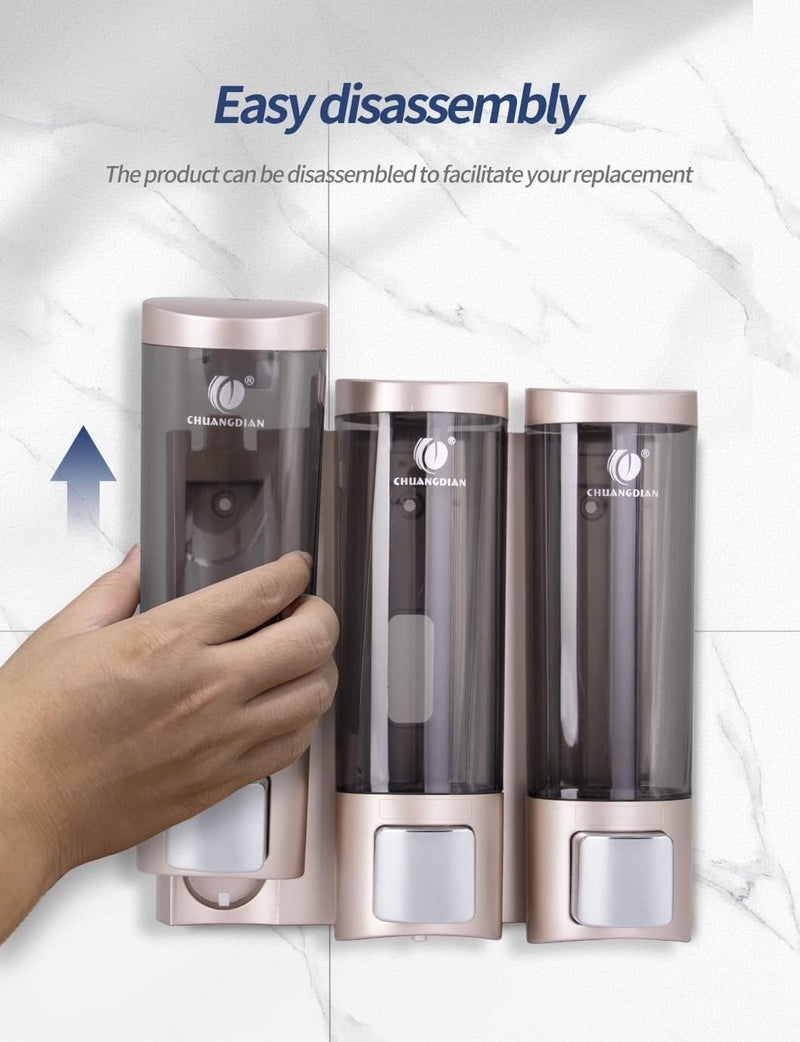 شوانجديان موزع شامبو الدش موزع صابون 3 × 200 مل حجرة بدون حفر مثبت على الحائط مضخة موزع صابون الدش صندوق شامبو لوشن جل استحمام حاوية موزع للمرحاض والحمام والفندق ذهبي - Image 3