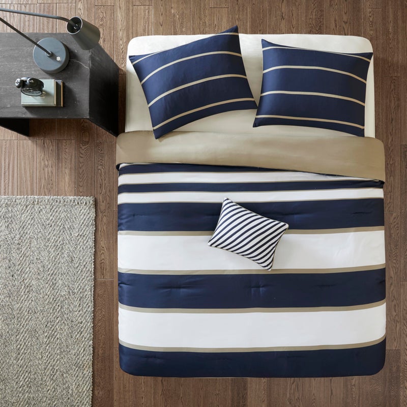 Comfort Spaces Casual Comforter Set Sporty Design, Vibrant Color, Active Lifestyle Boys Bedroom DÃ©cor, All Season Soft Microfiber Bedding Set, Decorative Pillow, Sham Blue/White Queen 4 Piece - Image 3