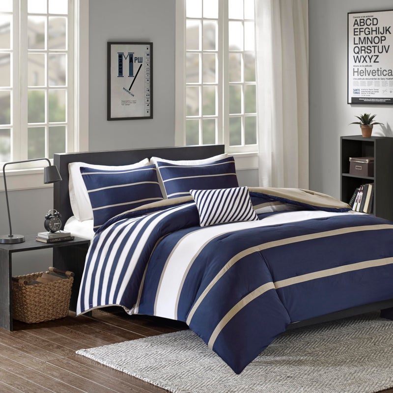 Comfort Spaces Casual Comforter Set Sporty Design, Vibrant Color, Active Lifestyle Boys Bedroom DÃ©cor, All Season Soft Microfiber Bedding Set, Decorative Pillow, Sham Blue/White Queen 4 Piece - Image 2