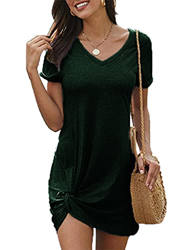 Locryz Women Loose Tunic Shirt Dress Home Short Shirt Mini Dresses Tops XL Dark Green - Image 5