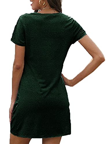 Locryz Women Loose Tunic Shirt Dress Home Short Shirt Mini Dresses Tops XL Dark Green - Image 2