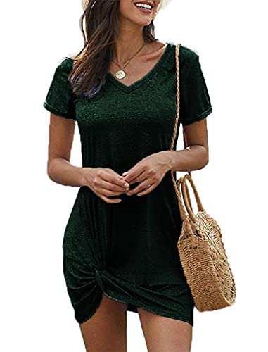 Locryz Women Loose Tunic Shirt Dress Home Short Shirt Mini Dresses Tops XL Dark Green - Image 4