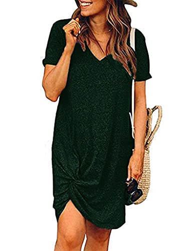 Locryz Women Loose Tunic Shirt Dress Home Short Shirt Mini Dresses Tops XL Dark Green - Image 1