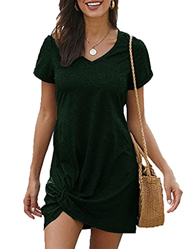 Locryz Women Loose Tunic Shirt Dress Home Short Shirt Mini Dresses Tops XL Dark Green - Image 3
