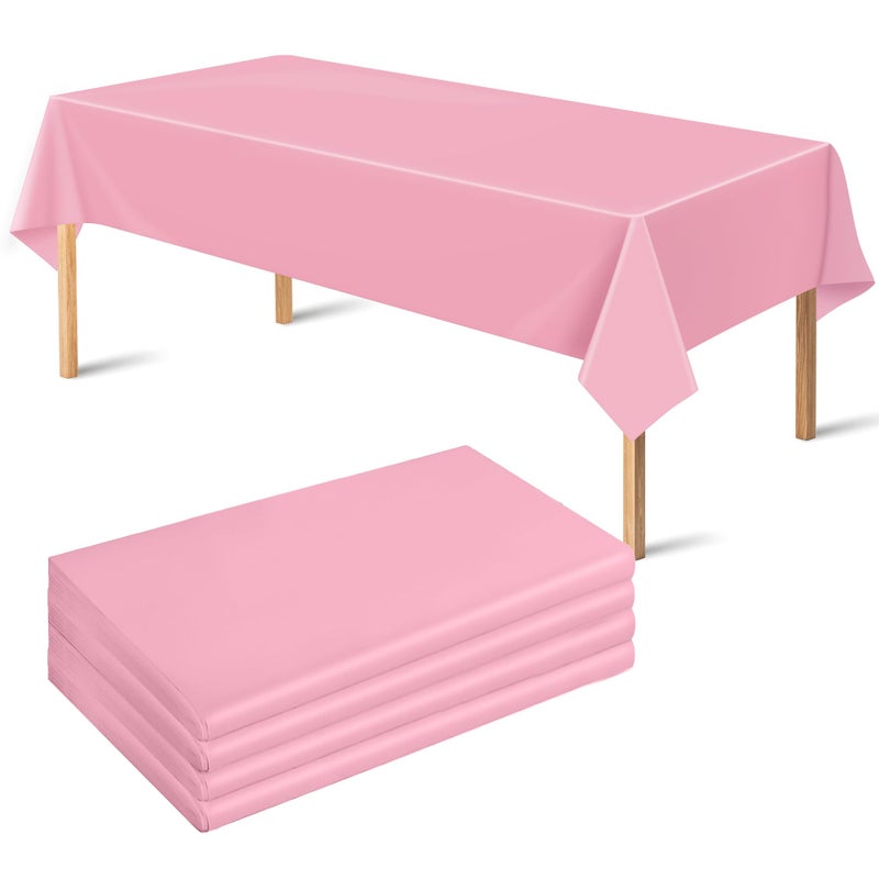 OHOME 4 Pack Plastic Table Cloth Disposable,Pink Tablecloth - Pink Table Cloths for Parties - Pink Birthday Party Decorations,Mothers Day Decorations - Image 1