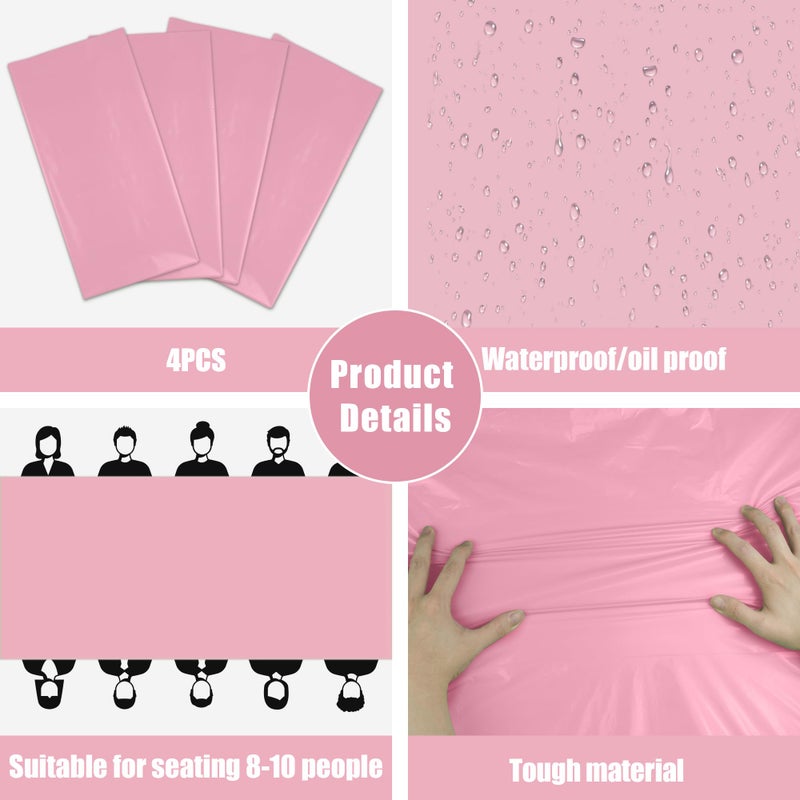 OHOME 4 Pack Plastic Table Cloth Disposable,Pink Tablecloth - Pink Table Cloths for Parties - Pink Birthday Party Decorations,Mothers Day Decorations - Image 4