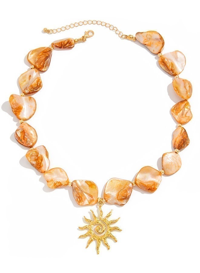 DAEVO Boho Shell Sun Pendant Necklace for Women Statement Choker Ethnic Jewelry for Beach Vacation & Festival Wear - Image 4