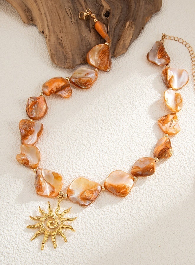 DAEVO Boho Shell Sun Pendant Necklace for Women Statement Choker Ethnic Jewelry for Beach Vacation & Festival Wear - Image 2