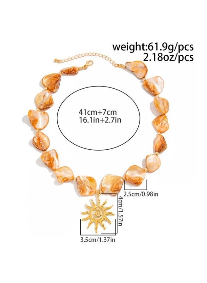 DAEVO Boho Shell Sun Pendant Necklace for Women Statement Choker Ethnic Jewelry for Beach Vacation & Festival Wear - Image 5