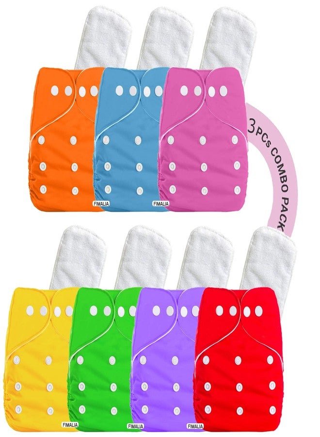 FIMALIA Freesize Washable & Reusable Pocket Cloth Diaper For Babies(3Pc Diaper + 3Pc Insert)(0-2 Years) (Multicolor) - Image 1