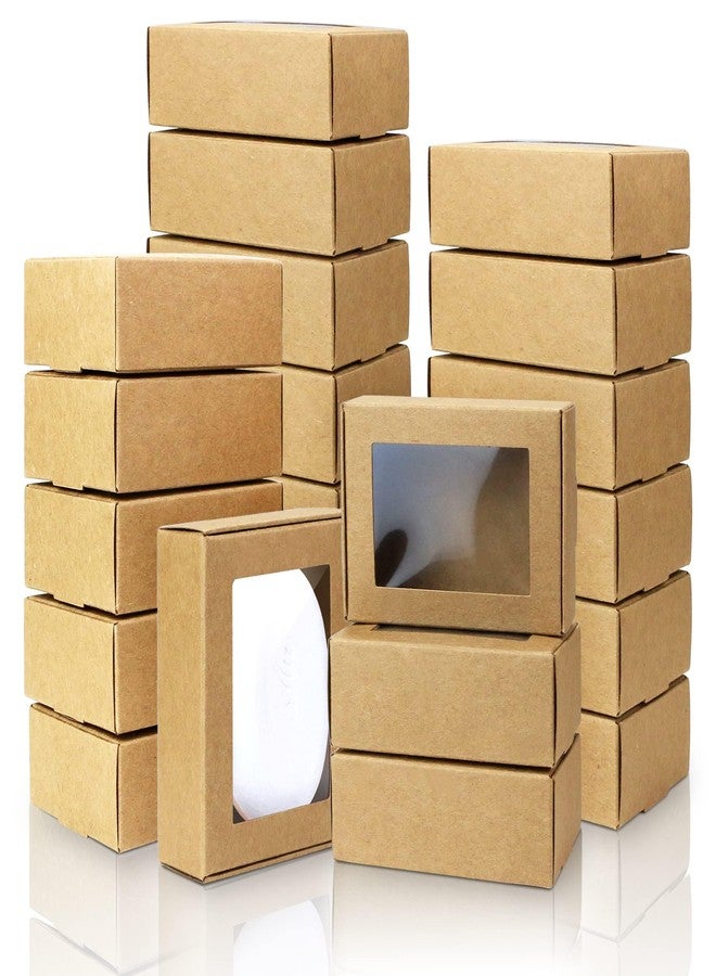 BadenBach 50 Pack Mini Kraft Paper Boxes with Windows,3.33" x 2.35" x 1.18",Small Homemade Soap Box Mini Treat Gift Boxes Bulk for Candy Cookies Party Favors Mother's Day Supplies(Brown) - Image 1