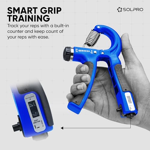 Solpro Velgrip Adjustable Hand Grip Strengthener with Mechanical Counter for Men & Women | Adjustable 5 to 60 kg Resistance | Forearm, Wrist & Finger Strengthener | Home, Gym Workouts (Black/Blue) - Image 3