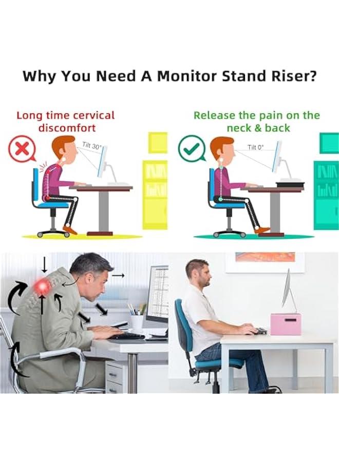 Arabest Monitor Stand Riser, 16.5 Inch 2 Tier Computer Printer Shelf Stand for Laptop Computer Screen Storage, Desktop Stand with Phone Holder and Cable Management (Pink) - Image 5