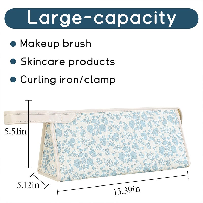 GISMTR Large Quilted Hair Tools Travel Bag, Cotton Floral Carrying Storage Bag for Hair Dryer and Attachments, Cute Portable Organizer with Handle - Image 2