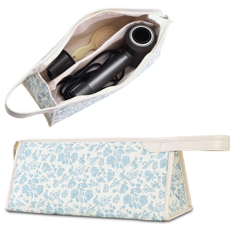 GISMTR Large Quilted Hair Tools Travel Bag, Cotton Floral Carrying Storage Bag for Hair Dryer and Attachments, Cute Portable Organizer with Handle - Image 1