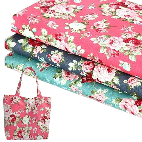 MOSIOBERDAVIAN 3 Pcs 36 x 62 Inch 3 Yards Wide Floral Cotton Fabric Rose Flowers Pattern Fabric Precut Print Quilting Romantic for Quilting,Sewing,Crafts,Home Decor(3 Models) - Image 1