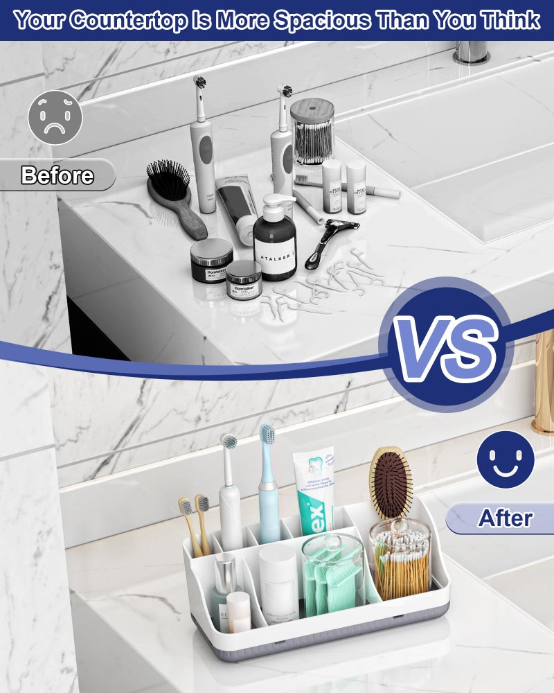 Homtalker Bathroom Counter Organizer and Storage with 2 Pack Qtip Holder Dispenser, 7 Slots Detachable Toothbrush Holders for Bathrooms, Anti-Slip Electric Toothbrush and Toothpaste Holder Countertop - Image 4