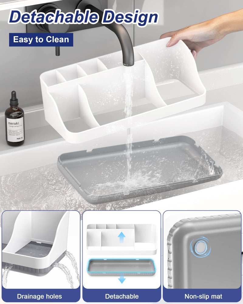 Homtalker Bathroom Counter Organizer and Storage with 2 Pack Qtip Holder Dispenser, 7 Slots Detachable Toothbrush Holders for Bathrooms, Anti-Slip Electric Toothbrush and Toothpaste Holder Countertop - Image 3