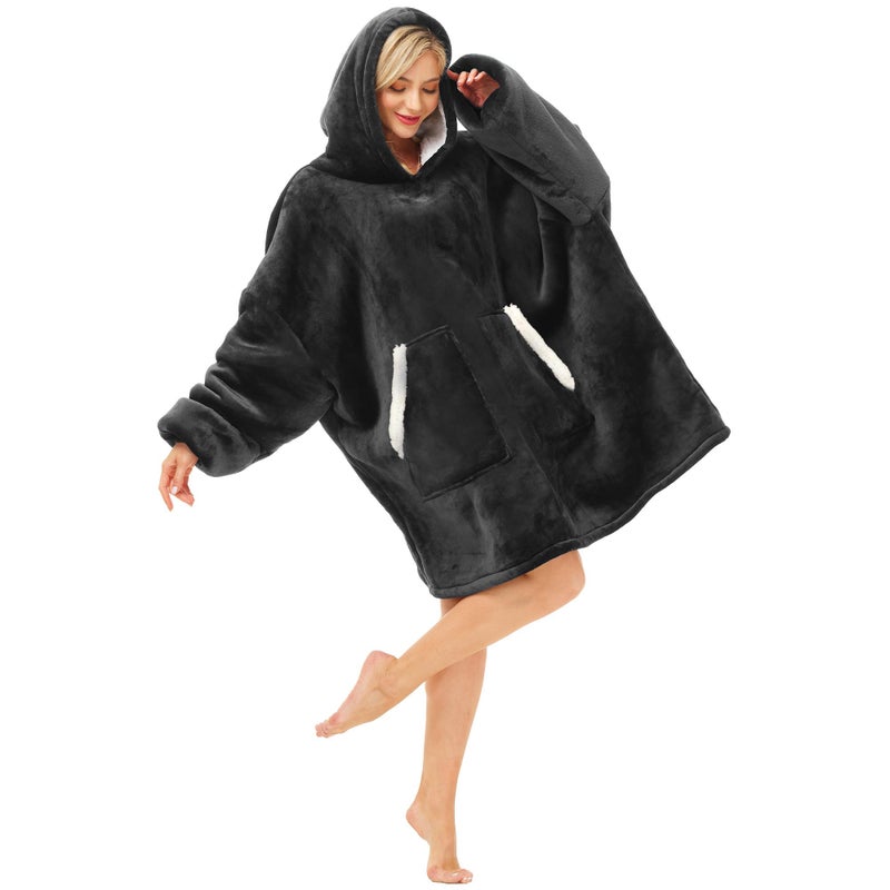 Kipswiza Kipswiza Wearable Blanket Hoodie for Women and Men Cozy Soft Sherpa Oversized Hooded Blankets Sweatshirt as Gifts for Her Mom Girlfriend Black 