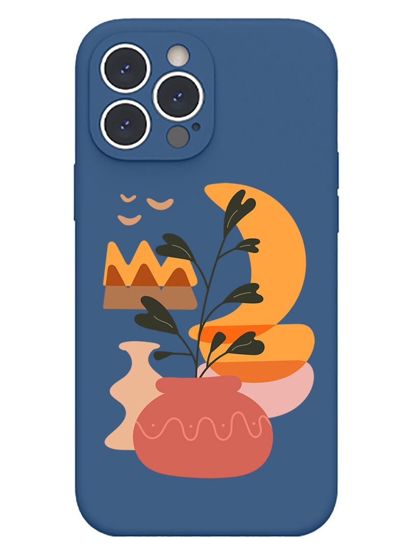 Theodor Protective Slim Fit Case Liquid Silicone Cover with Full Body Protection Anti-Scratch Shockproof Case For iPhone 13 Pro Max Blue  - Vase leaf - Image 1