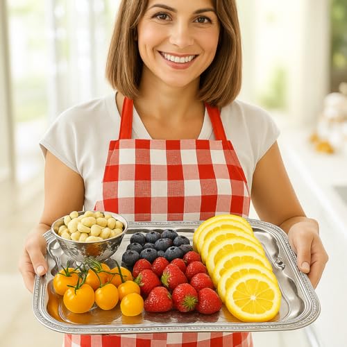 ZENOVLUX 4-Pack 15.7" x 11.8" Silver Serving Trays for Party Set - Floral Engraved Serving Platters, Wedding Birthday Mirror Tray for Summer BBQ, Food, Appetizer, Charcuterie, Cookies, Desserts - Image 5