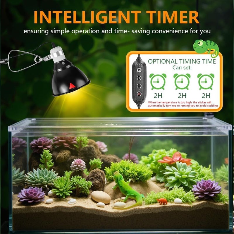 KASTWAVE Tortoise Heat Lamp with Clamp, Dimmable UVA UVB Light Reptile Kit for Terrapin Tank Vivarium, Reptile Heat Lamp with Timer, Terrarium Hood Light for Tortoise, Snake, Frog, Lizard, Chicks - Image 2