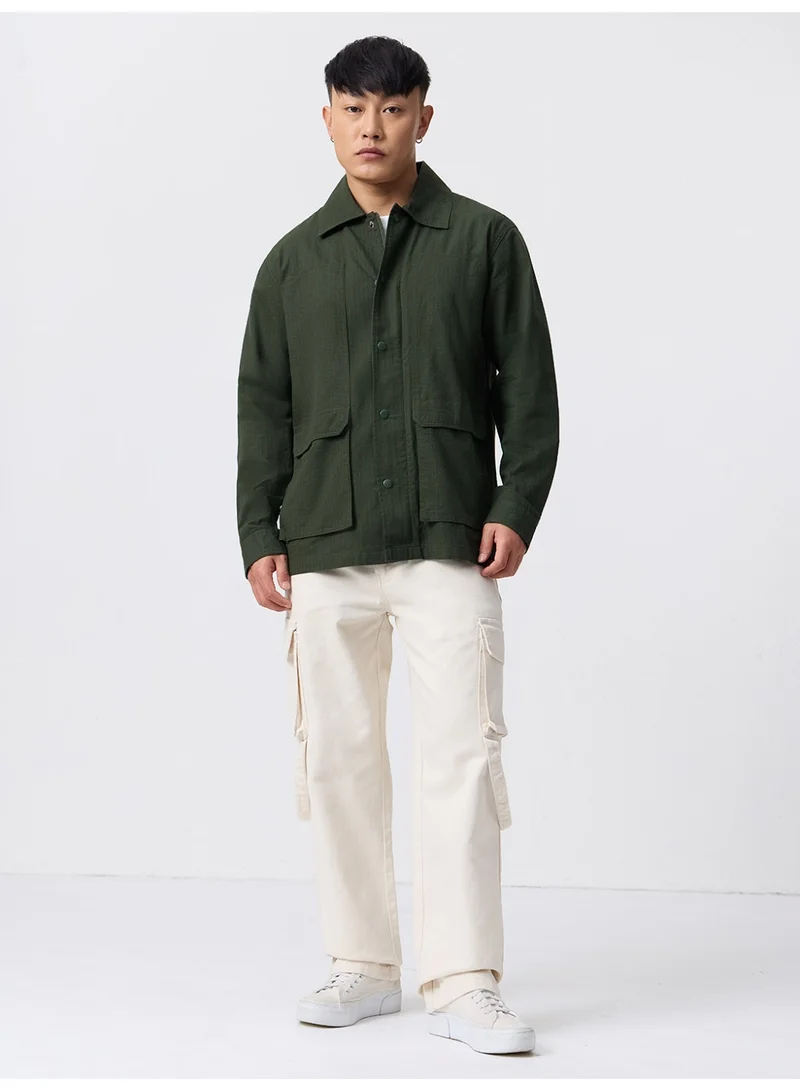 The Souled Store  Utility Shacket: Dark Basil  | Best Price UAE
