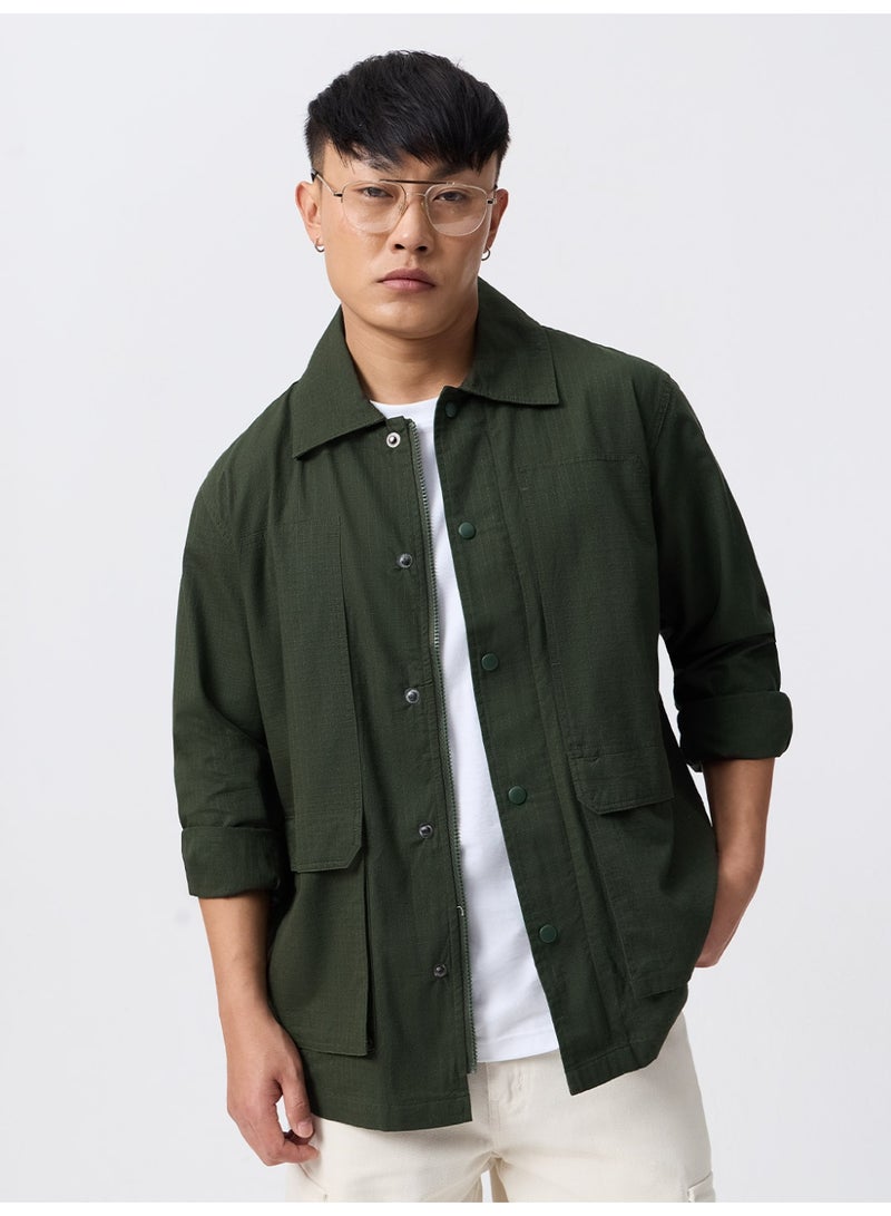The Souled Store Utility Shacket: Dark Basil - Image 1