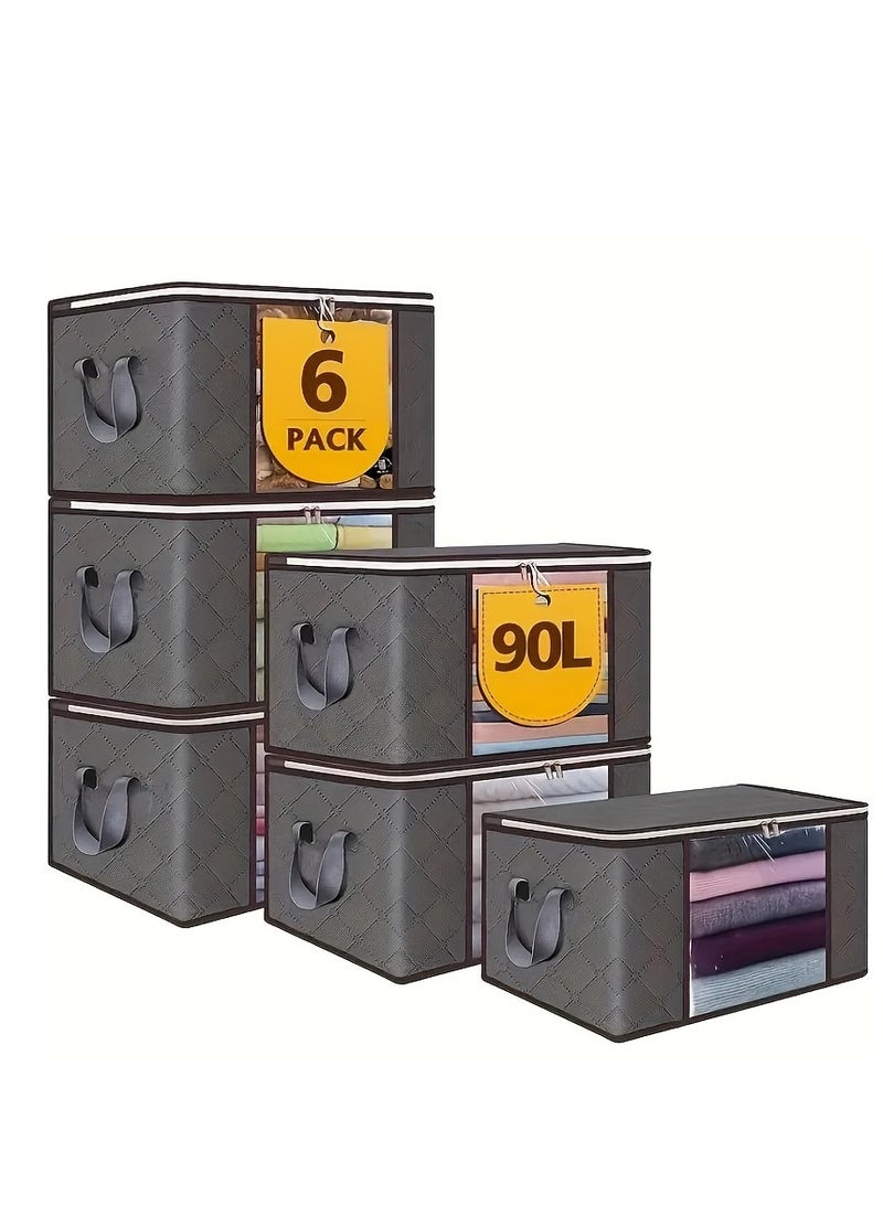 6 قطع من أكياس التخزين القابلة للطي للجوارب والملابس وأغطية السرير، حاويات تنظيمية مصنوعة من البولي بروبيلين المتين مع مقابض معززة، نوافذ شفافة، وسحابات قوية، لا حاجة للطاقة، منظم لملحقات أخرى - Image 1