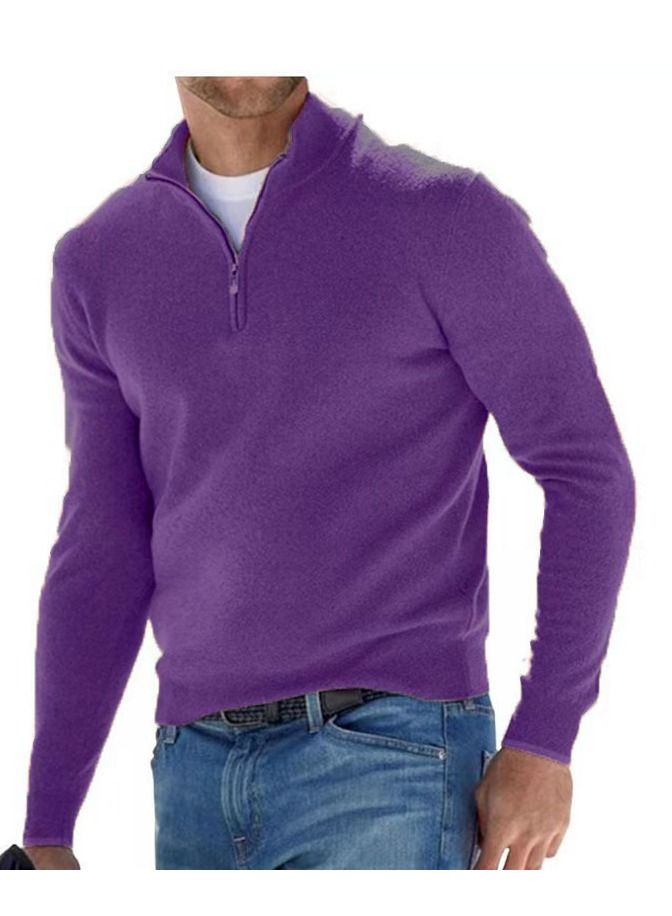 Loquat Fall Long Sleeved V-Neck  Zipper Men's Casual Sweater 