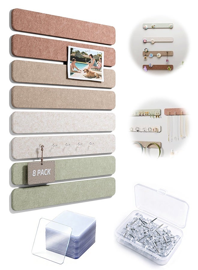 Quantum 8 Pack Self-Adhesive Felt Bulletin Board Strips with 50 Adhesive Backing & 50 Push Pins - Pin Board Bar Strips  - Wall Mount Memo Display for Office Organization Home Decor Classroom Displays and DIY Wall Art (Dark brown + Light gray + Mint green + Brown) - Image 1