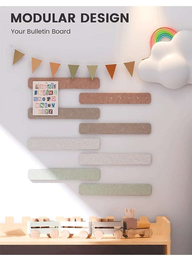 Quantum 8 Pack Self-Adhesive Felt Bulletin Board Strips with 50 Adhesive Backing & 50 Push Pins - Pin Board Bar Strips  - Wall Mount Memo Display for Office Organization Home Decor Classroom Displays and DIY Wall Art (Dark brown + Light gray + Mint green + Brown) - Image 5