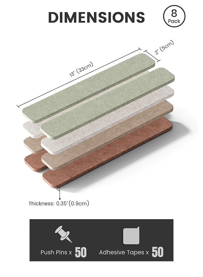 Quantum 8 Pack Self-Adhesive Felt Bulletin Board Strips with 50 Adhesive Backing & 50 Push Pins - Pin Board Bar Strips  - Wall Mount Memo Display for Office Organization Home Decor Classroom Displays and DIY Wall Art (Dark brown + Light gray + Mint green + Brown) - Image 2