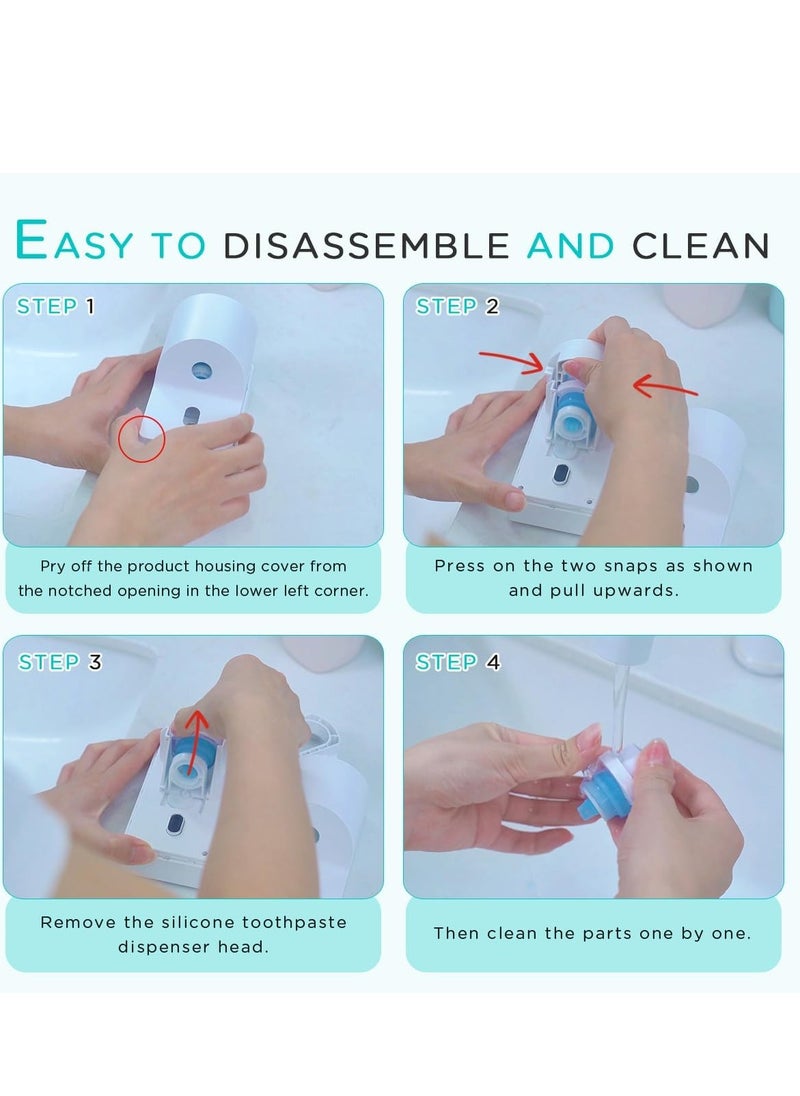 Wall-mounted automatic toothpaste dispenser for bathroom, electric toothpaste dispenser with sensor, 4-level toothpaste squeezing pump, battery operated