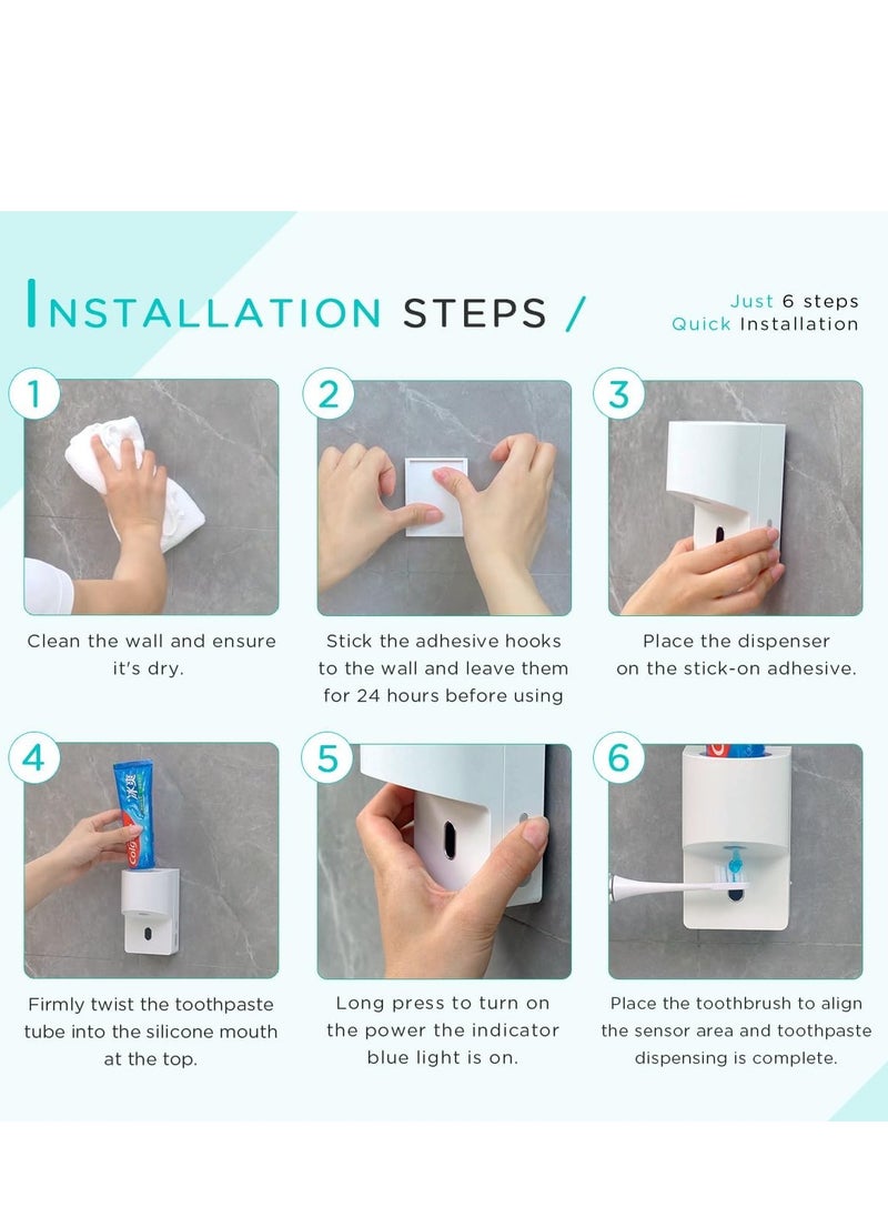 Wall-mounted automatic toothpaste dispenser for bathroom, electric toothpaste dispenser with sensor, 4-level toothpaste squeezing pump, battery operated