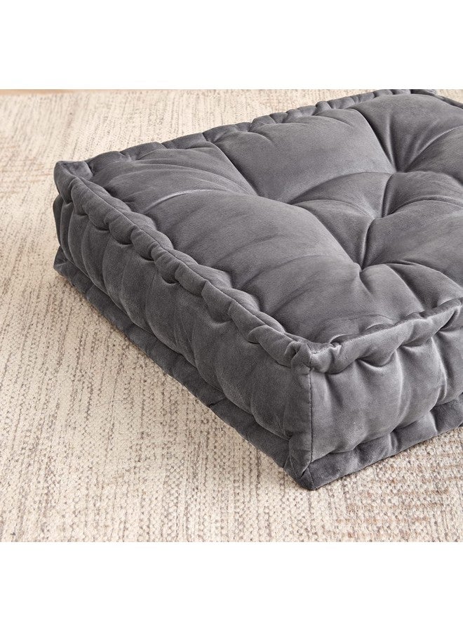 9villa 9villa Velvet Floor Cushion - Soft & Thick Micro-Fiber Filler - Large Size Cushion for Sofa, Reading Book, Living Room, Balcony, Garden, Yoga, Meditation - 50x50x10 cm (Gray) - Image 2