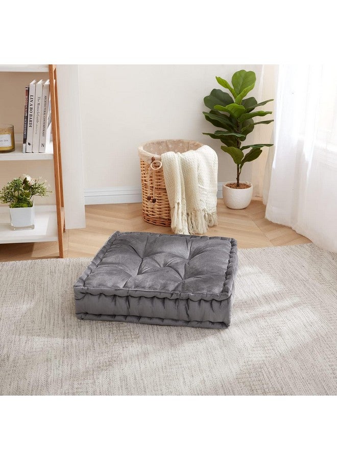 9villa 9villa Velvet Floor Cushion - Soft & Thick Micro-Fiber Filler - Large Size Cushion for Sofa, Reading Book, Living Room, Balcony, Garden, Yoga, Meditation - 50x50x10 cm (Gray) - Image 1