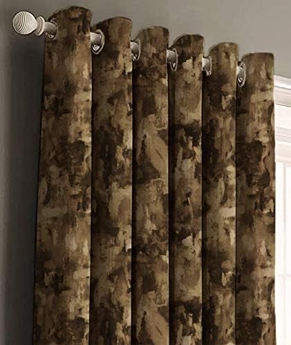 Casableu Eden Polyester Eyelets (Steel) Blackout Curtains with Tie Back, Bedroom Living Room (Pack of 2) (Brown, 7 feet) - Image 2