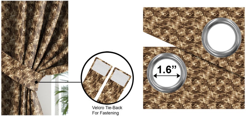 Casableu Eden Polyester Eyelets (Steel) Blackout Curtains with Tie Back, Bedroom Living Room (Pack of 2) (Brown, 7 feet) - Image 4
