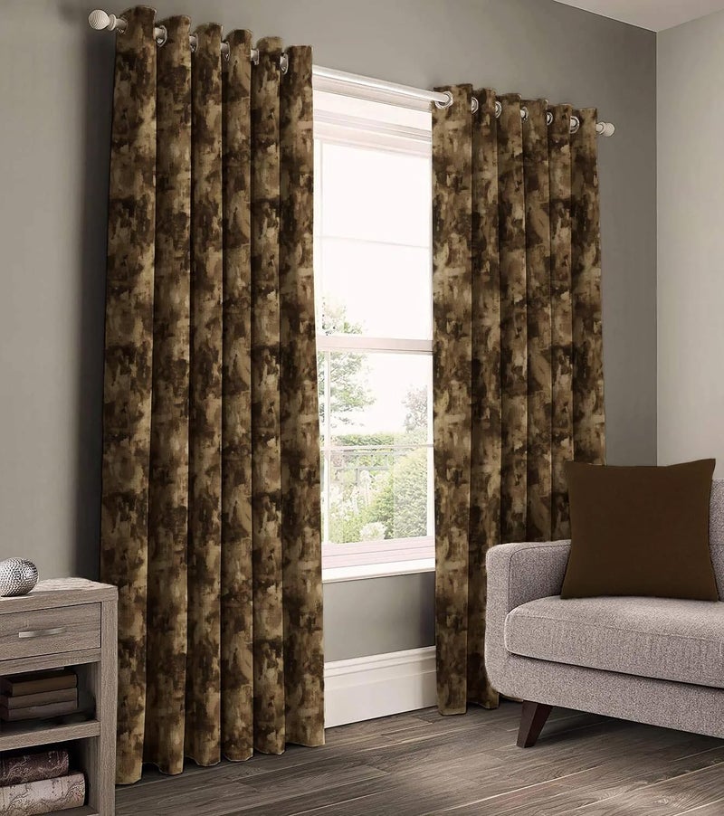 Casableu Eden Polyester Eyelets (Steel) Blackout Curtains with Tie Back, Bedroom Living Room (Pack of 2) (Brown, 7 feet) - Image 1