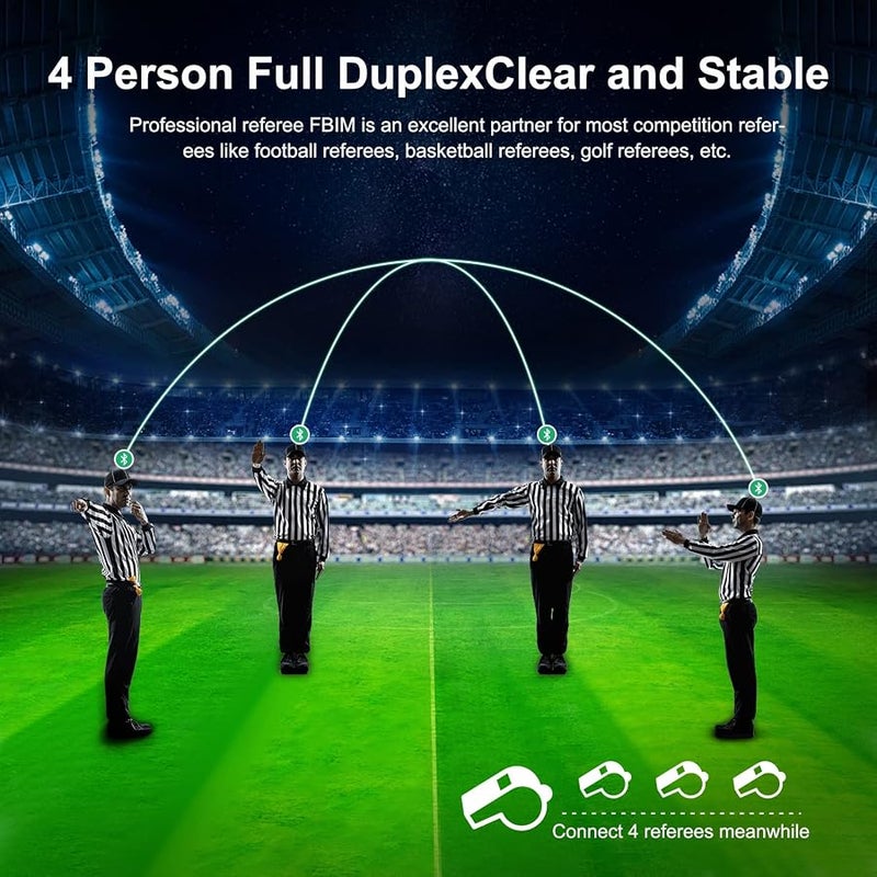 EJEAS FBIM Professional Bluetooth Headset Intercom for Referees, 850 mAh 1500 M Wireless Intercom with Noise Reduction for Football and Handball, 4 People Connection (Pack of 2) - Image 2