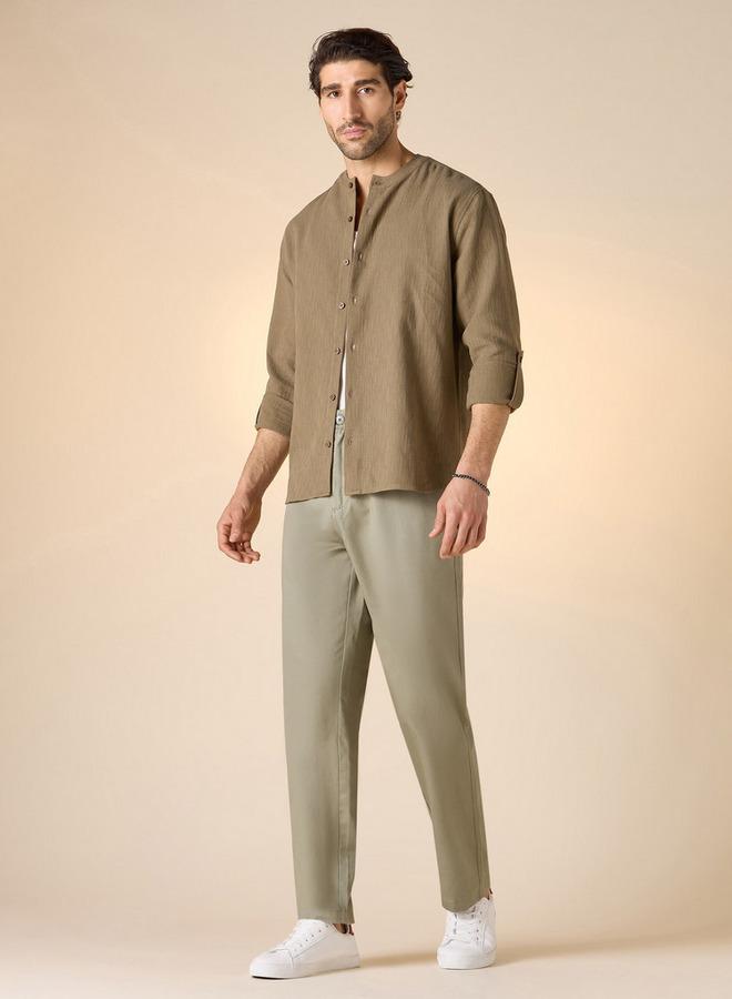 Iconic Textured Shirt with Mandarin Collar and Long Sleeves - Image 2