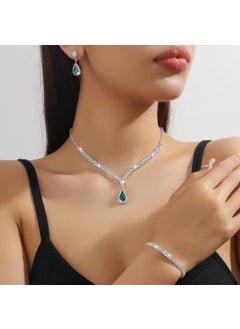 Generic Bridal V-Neck Jewelry Set Necklace Earrings Xl011 c silver green (excluding bracelet) 