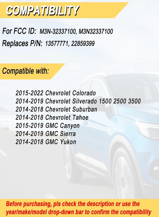 Vurkcy Key Fob Replacement for Chevrolet Chevy Colorado Silverado Suburban Tahoe GMC Canyon Sierra Yukon Remote, 3-Button M3N-32337100 - Image 2