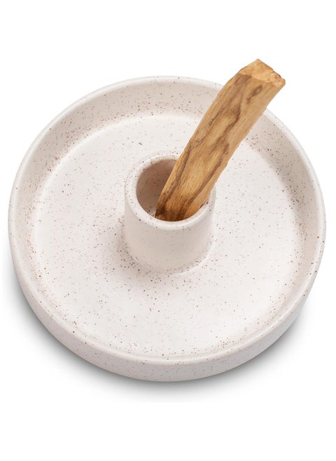 BEYLAB Palo Santo Holder ceramics, Incense Stick Holder for Palo Santo Cones and Wax Melts, Sticks Burner Wood, Bowl Stand with Ash Catcher, Meditation Yoga Modern Minimalist - Speckled white