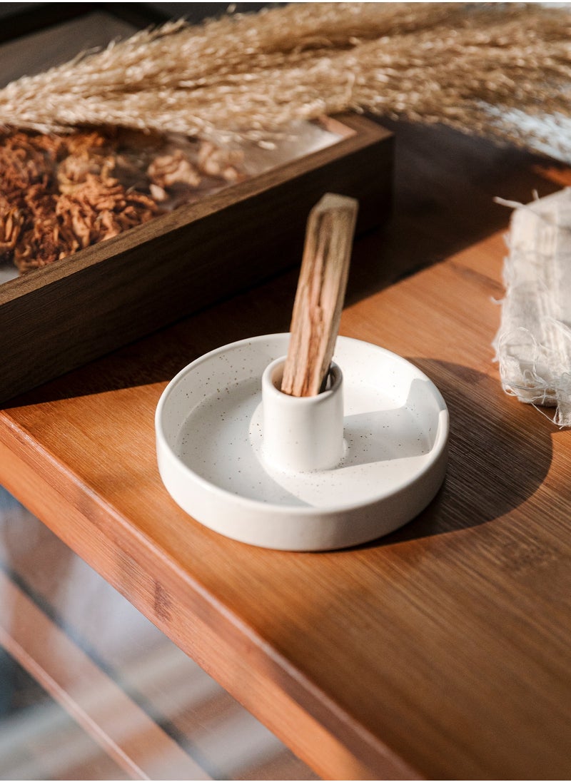 BEYLAB Palo Santo Holder ceramics, Incense Stick Holder for Palo Santo Cones and Wax Melts, Sticks Burner Wood, Bowl Stand with Ash Catcher, Meditation Yoga Modern Minimalist - Speckled white